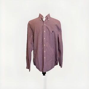 Ralph Lauren‎ Men's L Pink Blue Plaid Button Up Shirt Preppy Classic Pony Logo